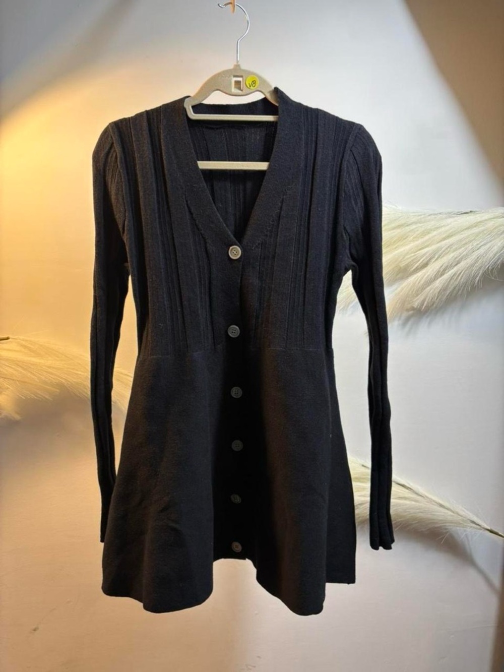 (#110) Women's Black Button-Front V-Neck Longline Sweater Cardigan